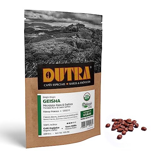 Cafe Dutra Organic Geisha Coffee - Medium Roast Whole Bean, 7.05 oz