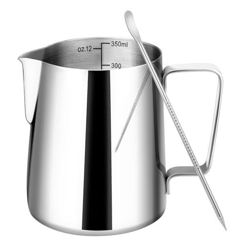 Amrules 12oz Milk Frothing Pitcher with Latte Art Pen