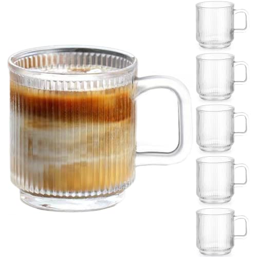 Qipecedm Glass Coffee Mugs Set of 6 - 12oz Clear Cups