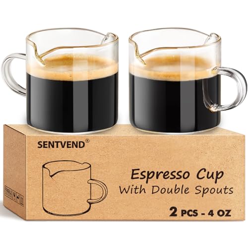 SENTVEND 4oz Glass Espresso Cups with Spouts (Set of 2)