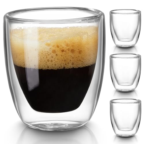 Gencywe Double Wall Espresso Cups Set of 4 - 3oz Clear