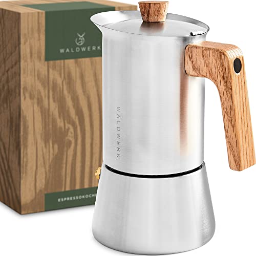 WALDWERK Stainless Steel Moka Pot (10oz) with Oak Handle
