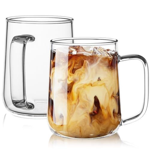 ZMZKKLL Clear Glass Coffee Mugs 16oz Set of 2