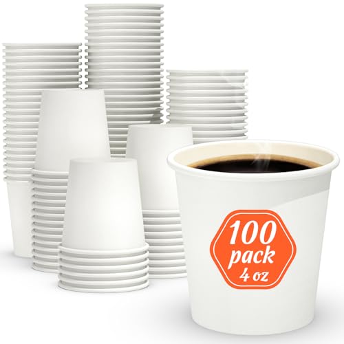 Dealusy 4oz Disposable Paper Cups - 100 Count White
