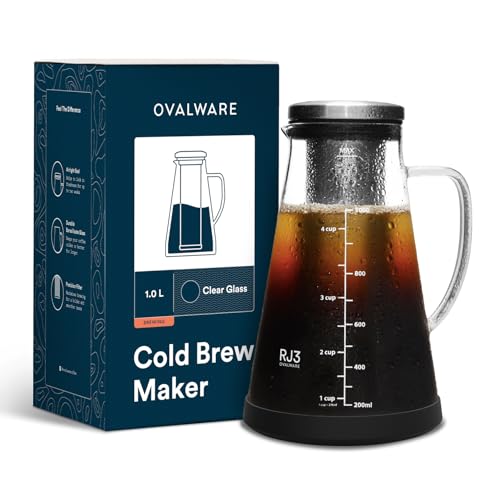 OVALWARE Cold Brew Coffee Maker - 34oz Glass Pitcher