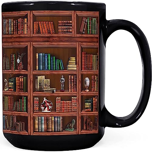 2IMT Book Lover Coffee Mug - Black 15oz Ceramic