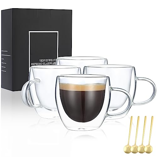 VENVENWEAVS Double Wall Espresso Cups Set of 4 - 5oz