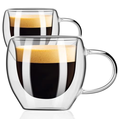 PARACITY Double Wall Espresso Cups Set - 2.5oz Glass (2-Pack)
