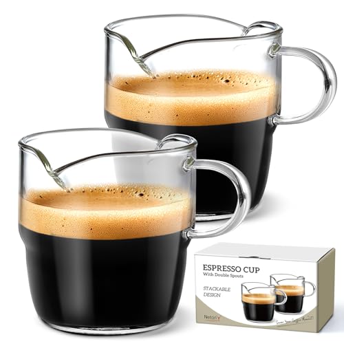NETANY Glass Espresso Cups Set of 2 - 6oz Double Wall