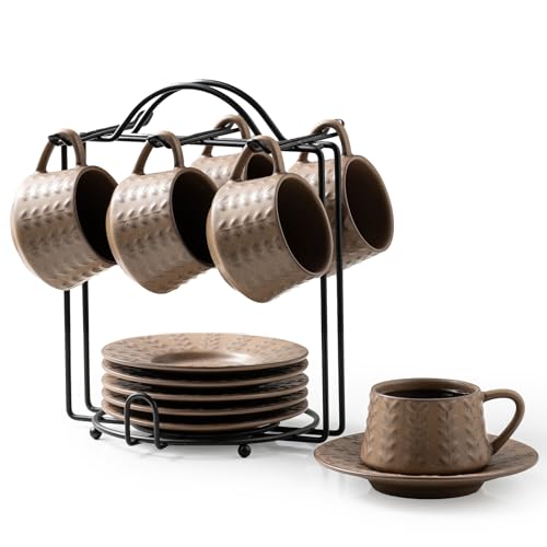 KOKUNKA 4oz Espresso Cup Set - 6 Brown Porcelain Cups