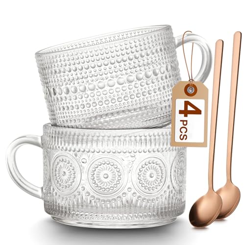 Mfacoy Vintage Glass Coffee Mugs Set - 14oz (2-Pack)