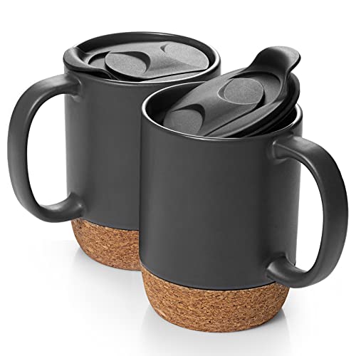 DOWAN 15oz Ceramic Coffee Mugs Set of 2 with Lids