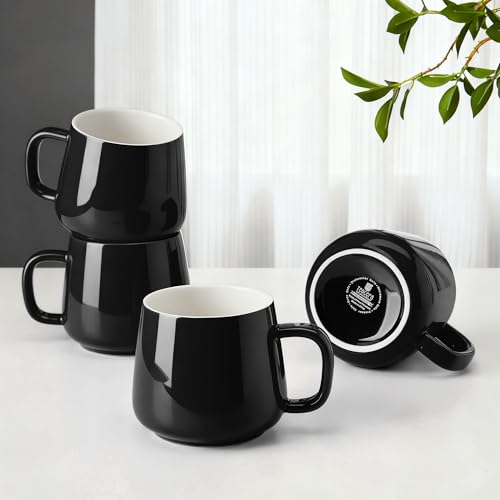 Teocera Black Ceramic Coffee Mugs Set of 4 - 12 oz