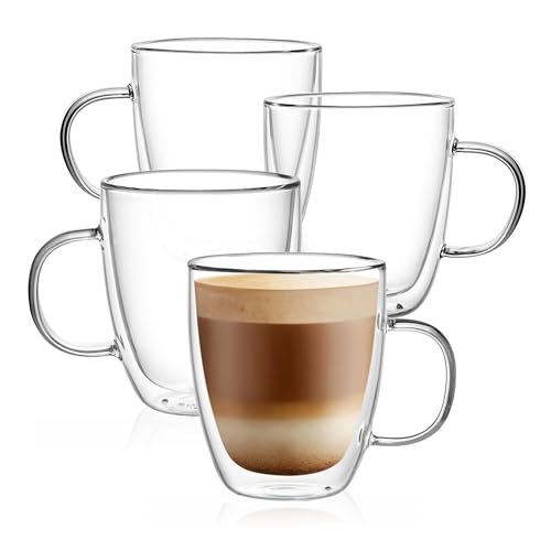 CNGLASS Double Wall Glass Coffee Mugs 12oz Set of 4