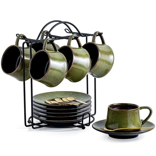 YHOSSEUN Ceramic Espresso Cups Set - 6 Cups Green