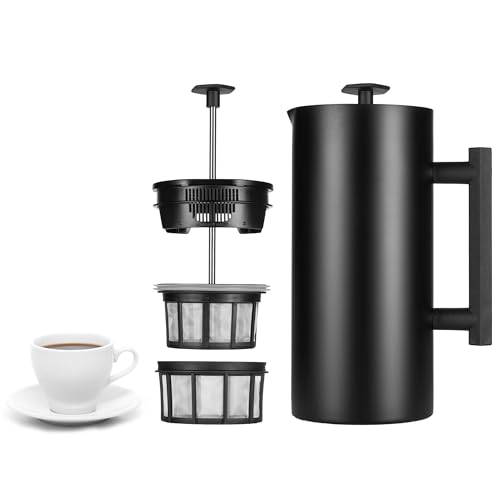 ESPRO P6 French Press Coffee Maker - 32 oz Double Walled Stainless Steel, Matte Black