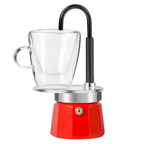 MVPLUE Mini Moka Pot with 3oz Double Wall Cup - Red