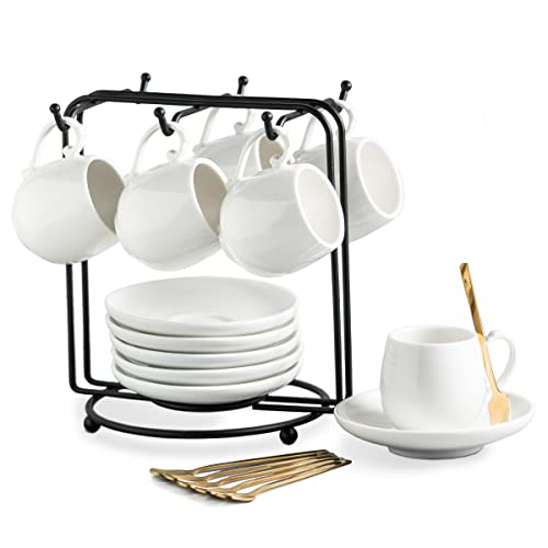 LYEOBOH Espresso Cups Set - 6 White Ceramic Demitasse