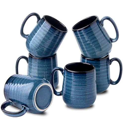HASENSE Blue Ceramic Coffee Mugs Set of 6 (12oz)