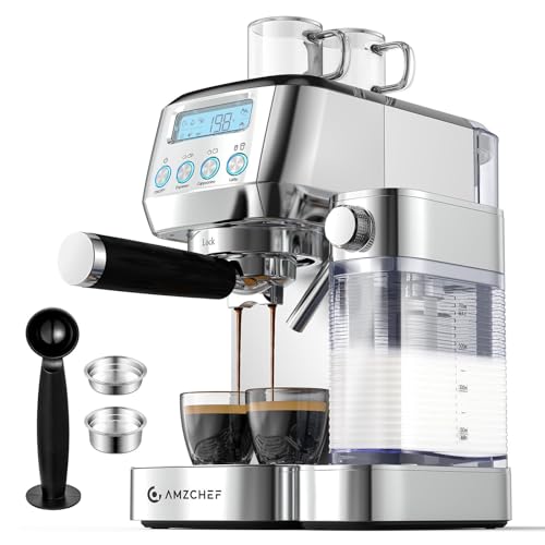 AMZCHEF Espresso Machine with LCD Display & Milk Frother