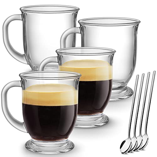 Mfacoy Glass Coffee Mugs Set of 4 - 15 Oz Clear Mugs