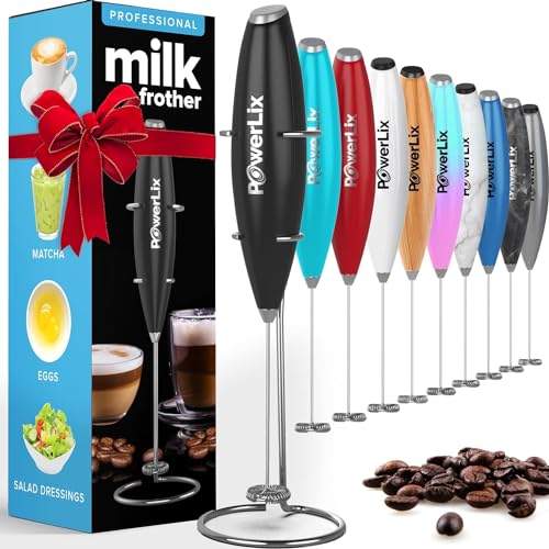 PowerLix Handheld Milk Frother with Stand - Black