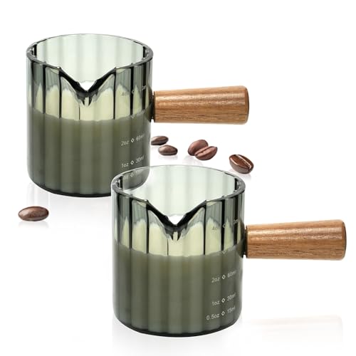 Steviieden Glass Espresso Cups Set - 4oz with Wood Handles