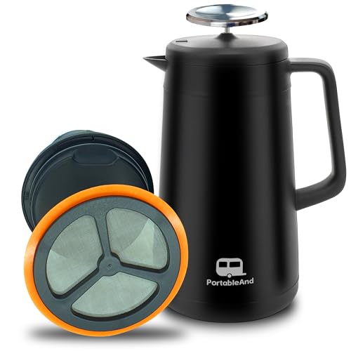 PortableAnd 34oz Vacuum Insulated French Press - Matte Black