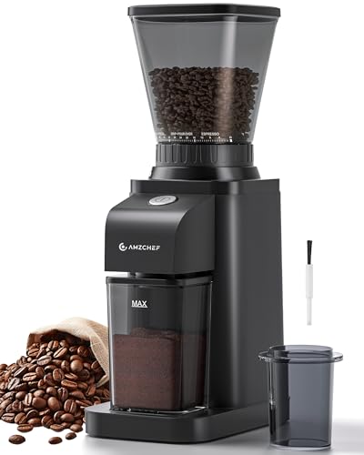 AMZCHEF Anti-Static Burr Coffee Grinder 48 Settings