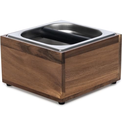 BESZONE Acacia Wood Espresso Knock Box with Silent Bar