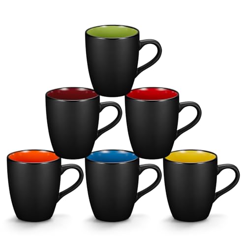 Qipecedm Matte Black Coffee Mugs Set - 6 Pack 12oz
