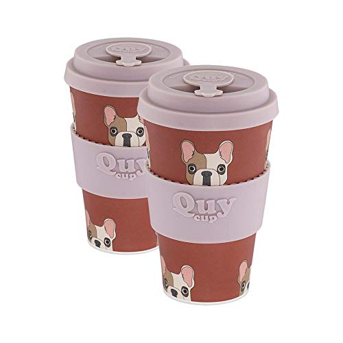 Quy Cup Achille French Bulldog Bamboo Travel Mugs - Set of 2, 14 oz