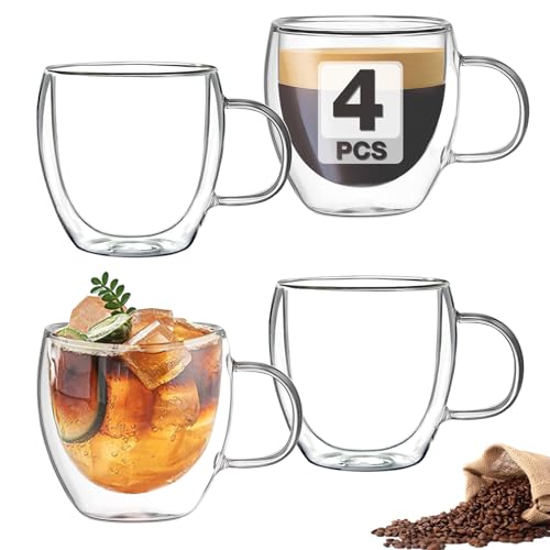 Mfacoy Double Wall Glass Espresso Cups Set of 4 - 5oz