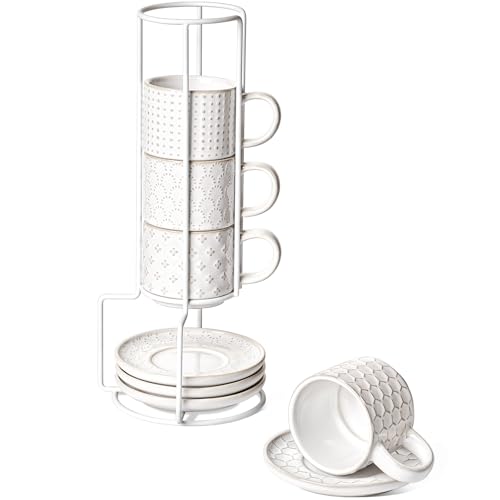 LE TAUCI Stackable Espresso Cups Set - 4oz Arctic White