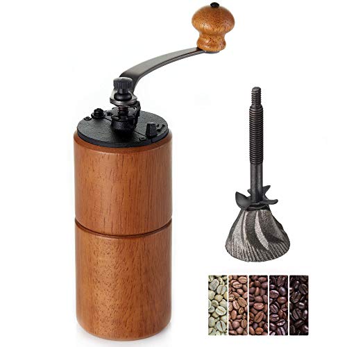 Akirakoki Manual Coffee Grinder with Cast Iron Burr and Wooden Body