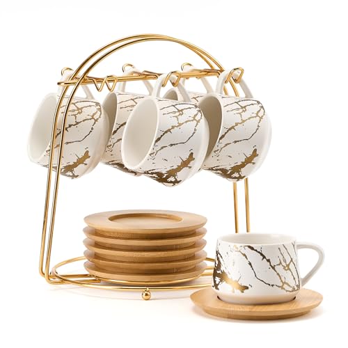 LUKA Porcelain Espresso Cups Set of 6 with Metal Stand