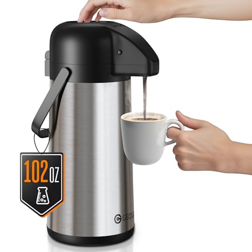 Geouja 3L Insulated Coffee Airpot Dispenser with Pump