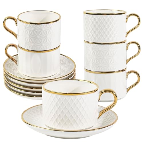 COXTOBRH Porcelain Espresso Cups & Saucers Set of 6