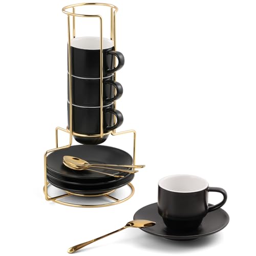 Lareina Espresso Cups Set of 4 with Saucers & Stand