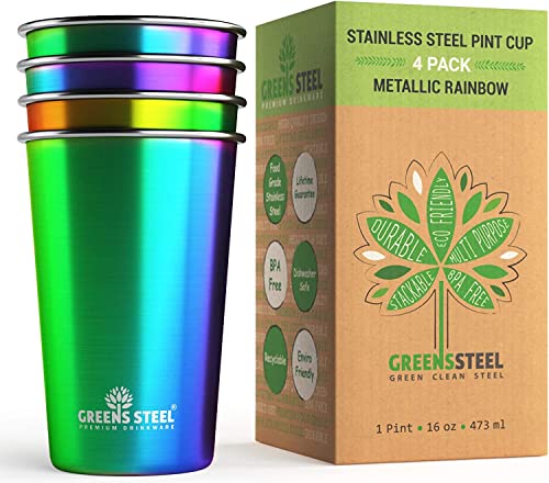 Greens Steel 16oz Stainless Steel Cups (4 Pack)
