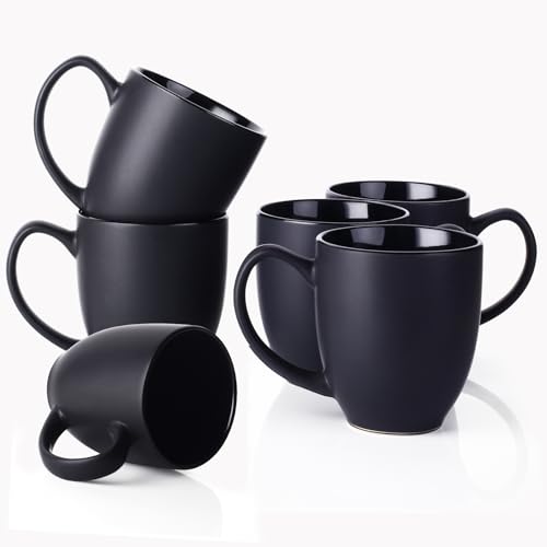 DOWAN Black Coffee Mugs Set of 6 - 16 oz Ceramic