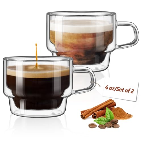 glastal Double Wall Glass Espresso Cups Set of 2 - 4oz