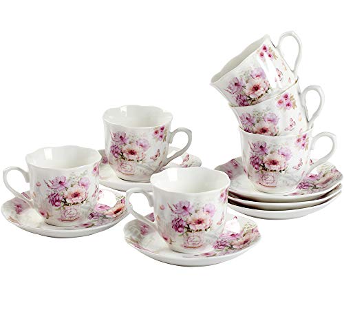 GuangYang Purple Floral Espresso Cups Set of 6
