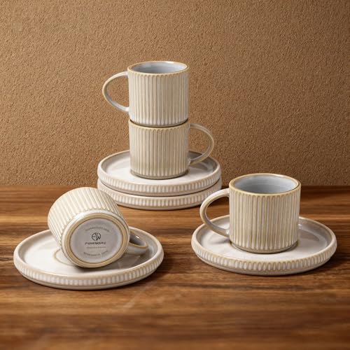Famiware Espresso Cups & Saucers Set of 4 - 3oz White