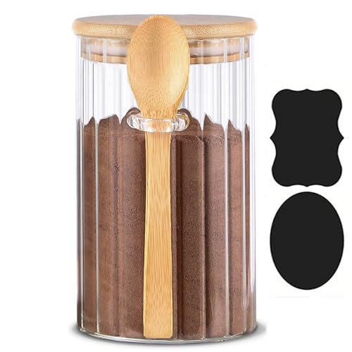 Steviieden Glass Storage Jar with Bamboo Lid & Spoon 24oz
