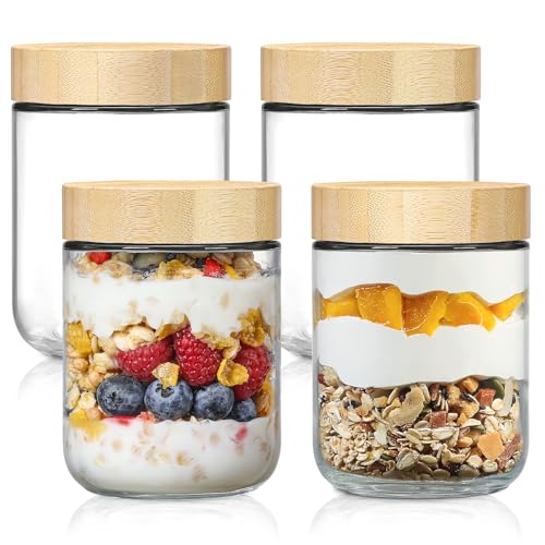NETANY Glass Jars with Bamboo Lids - 4 Pack 16oz