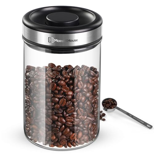 Maestri House 40oz Glass Coffee Canister with Vacuum Seal