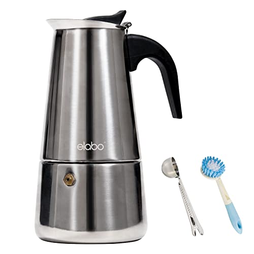 Elabo Stainless Steel Moka Pot - 10 Cup Stovetop