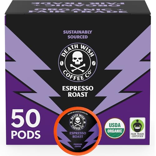 Death Wish Coffee Espresso Roast Single Serve Pods - Fair Trade Organic (50 Count)
