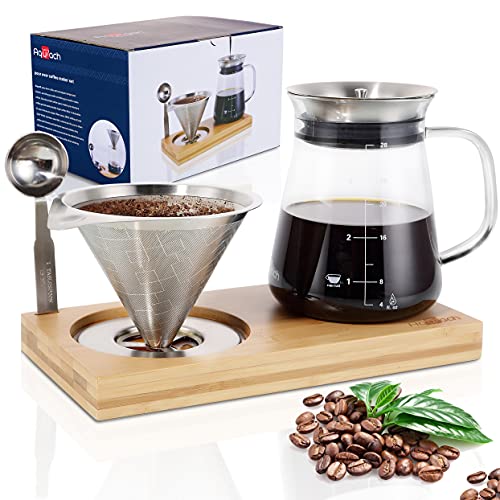 Aquach Pour Over Coffee Maker Set - 28oz Glass Carafe